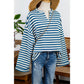 Darla Sky Blue Stripe Chest Pocket Buttoned Back Notched V Neck Top
