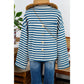 Darla Sky Blue Stripe Chest Pocket Buttoned Back Notched V Neck Top