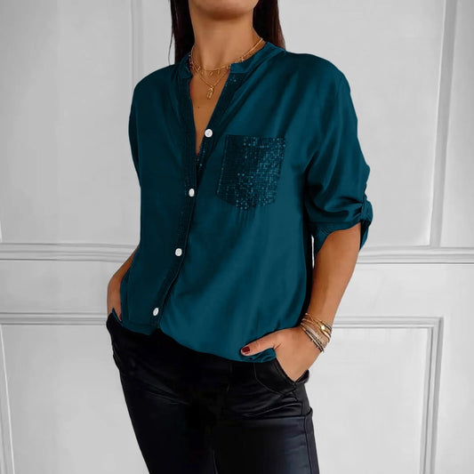 Darley Green V Neck Mid Sleeve Blouse