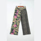Darlo Abstract Camouflage Print Contrast Leopard Patchwork Straight Leg Jeans