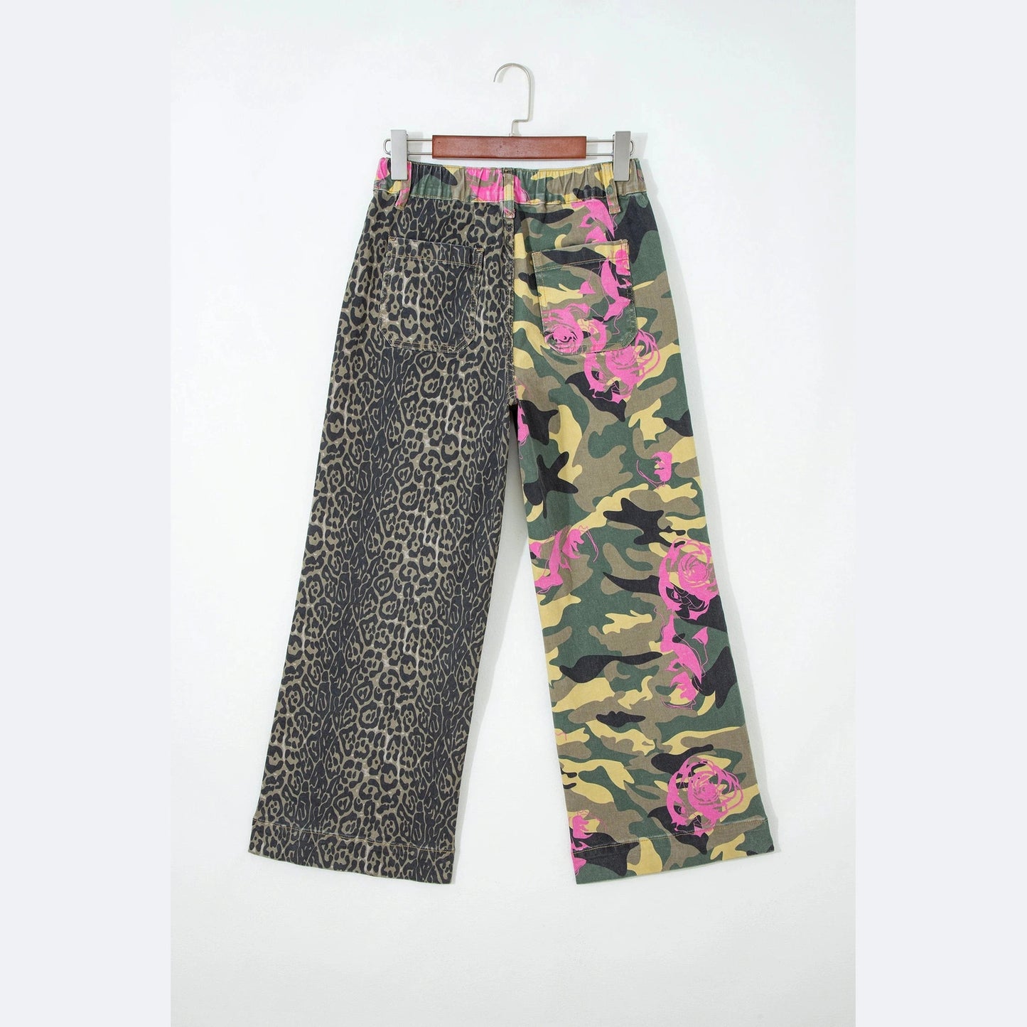 Darlo Abstract Camouflage Print Contrast Leopard Patchwork Straight Leg Jeans