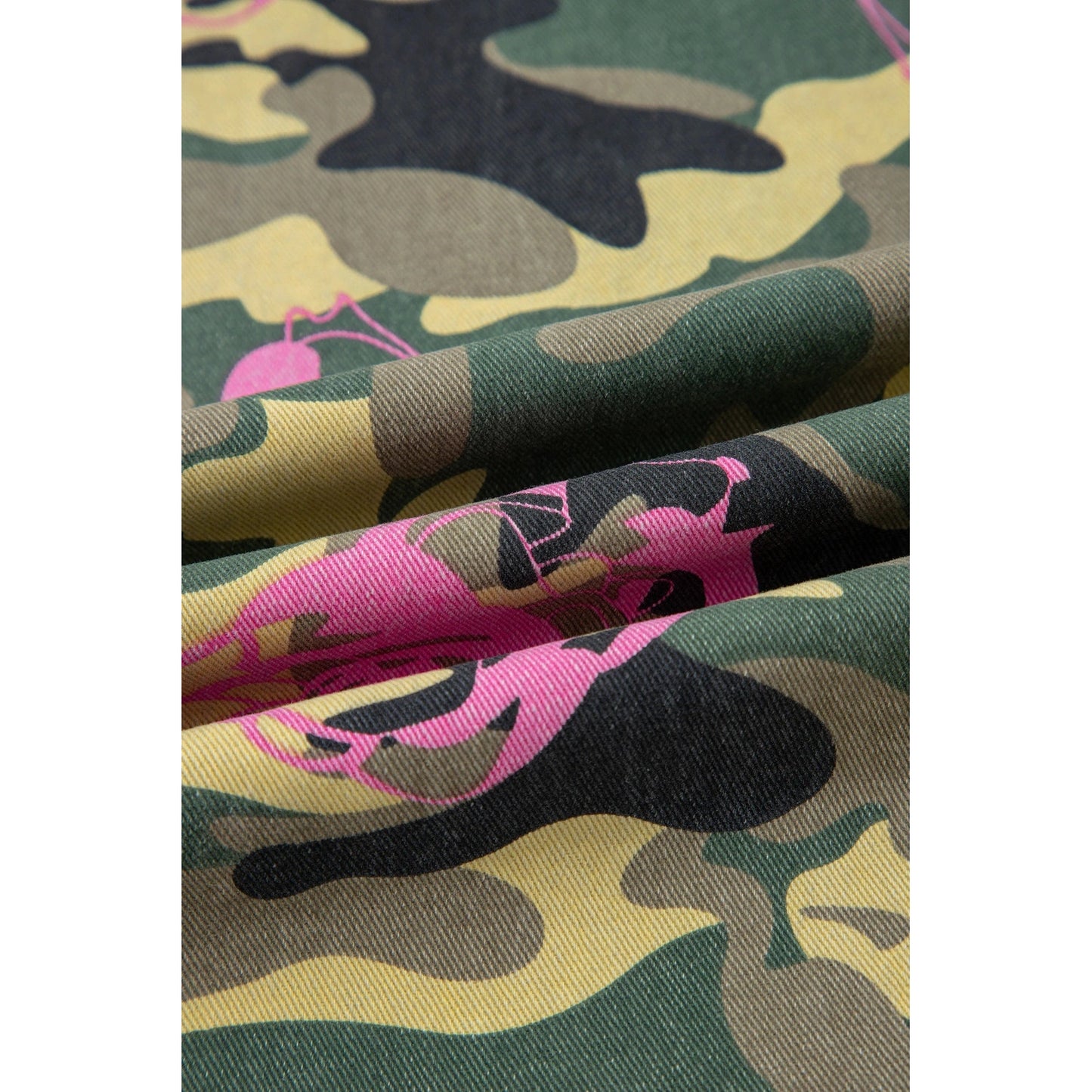 Darlo Abstract Camouflage Print Contrast Leopard Patchwork Straight Leg Jeans