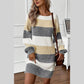 Darva Stripe Colorblock Bubble Sleeve Drop Shoulder Sweater Dress