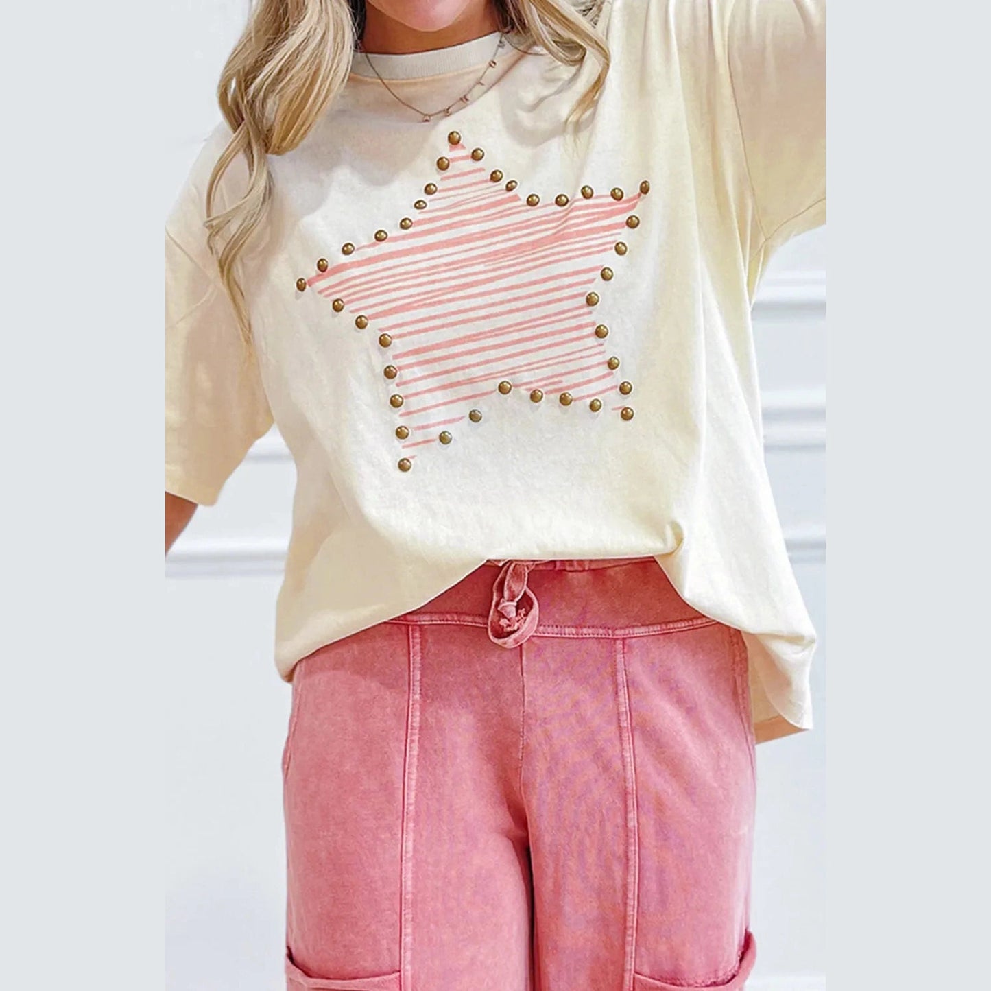 Darva Star Print Stud Detail Cotton Jersey Top