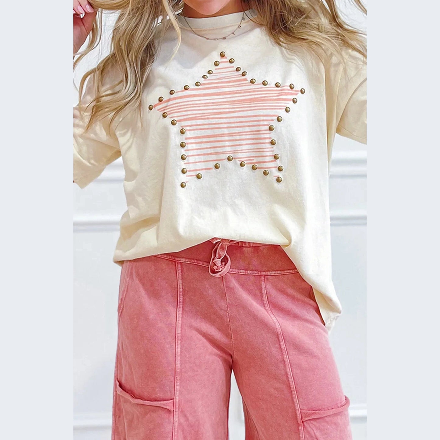 Darva Star Print Stud Detail Cotton Jersey Top