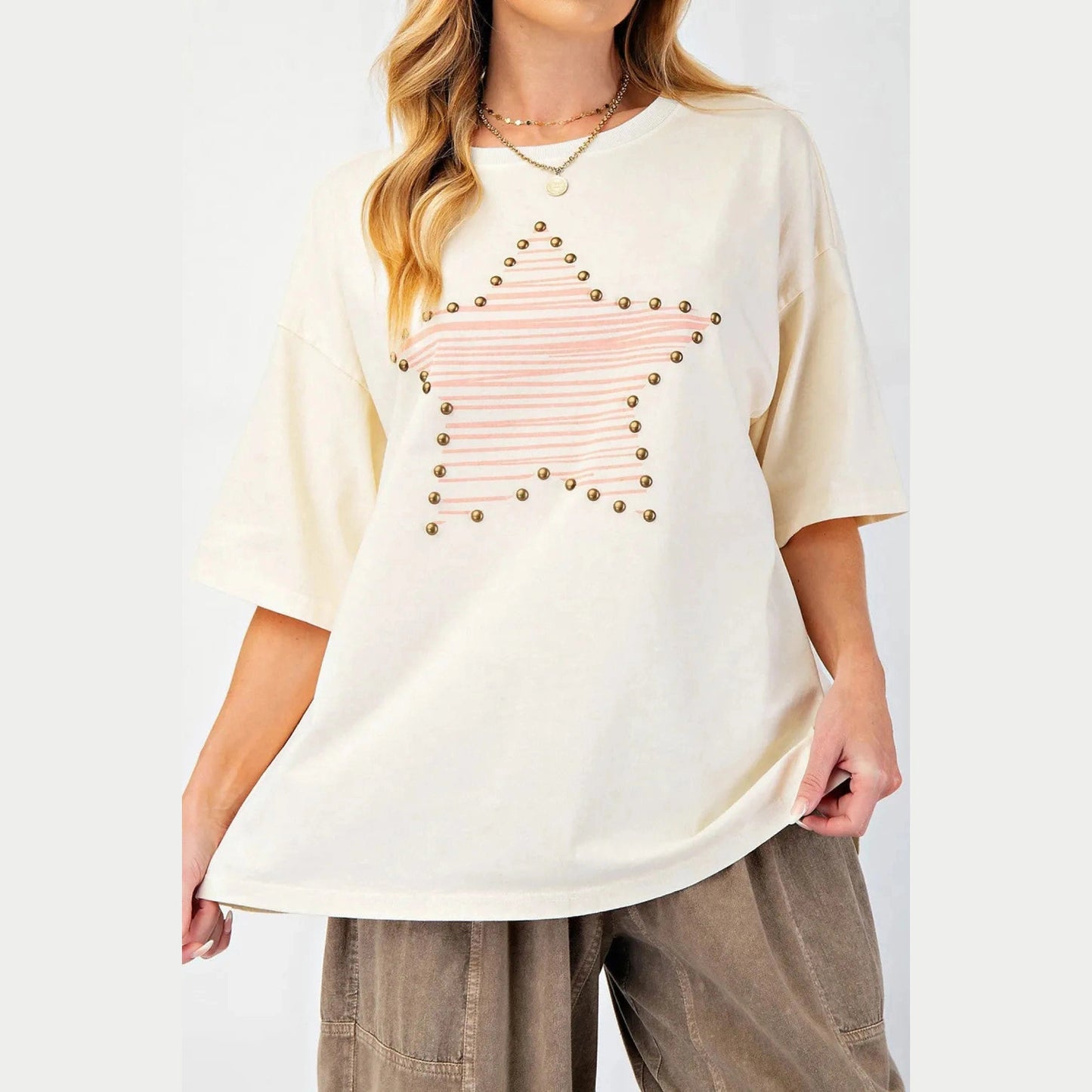 Darva Star Print Stud Detail Cotton Jersey Top