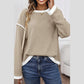 Dayten Khaki Contrast Color Trim Knit Drop Shoulder Loose Top
