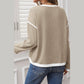 Dayten Khaki Contrast Color Trim Knit Drop Shoulder Loose Top