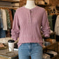 Karty Pink Rib Textured Henley Knit Top