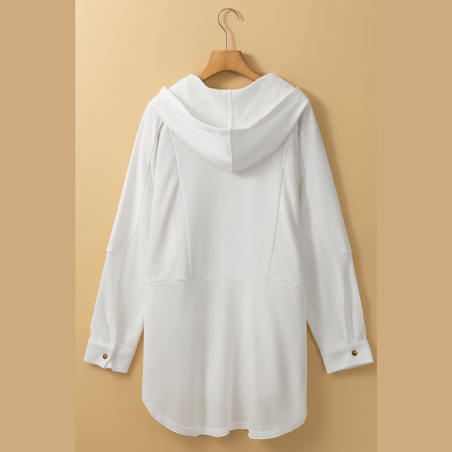 Dollie White Patchwork Side Pockets Oversized Henley Hoodie