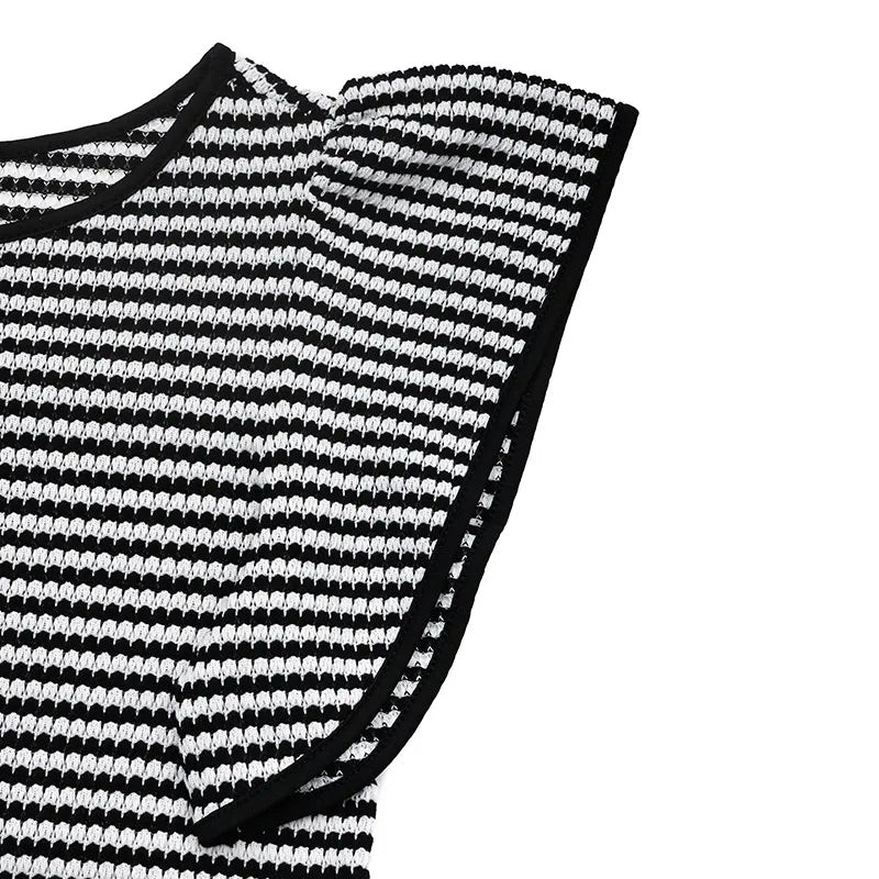 Debin Black Tailored Stripe Short Sleeve Top