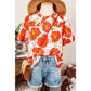 REDUCED!!!  Debra Orange Floral Bubble Sleeve Frill Neck Loose Blouse  REDUCED!!!