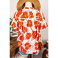 REDUCED!!!  Debra Orange Floral Bubble Sleeve Frill Neck Loose Blouse  REDUCED!!!