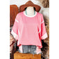 Delphine Peach Blossom Half Sleeve Raw Seam High Low Side Split Top