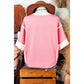 Delphine Peach Blossom Half Sleeve Raw Seam High Low Side Split Top