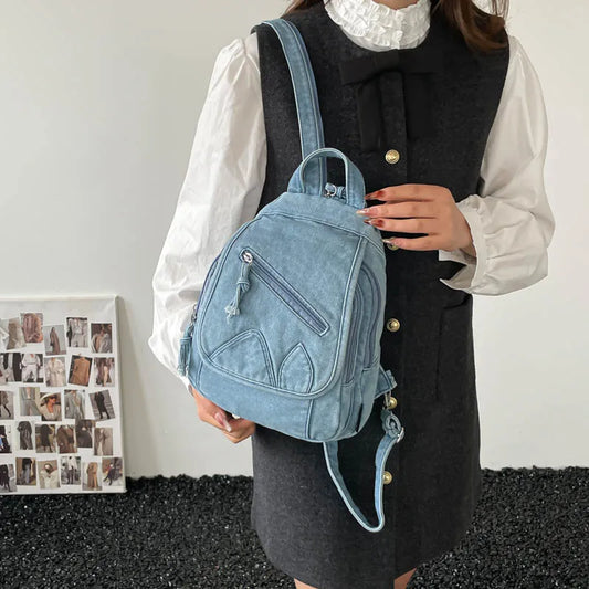Soft Denim Daypack with Tassel Accent