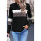 Deniz White Leopard Colorblock Patchwork Crew Neck Long Sleeve Tee