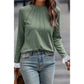 Derica Green Seam Detail Lace Contrast Cuffs Raglan Sleeve Top