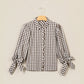 Derri Brown Plaid Knot Half Sleeve Button Down Shirt