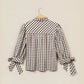 Derri Brown Plaid Knot Half Sleeve Button Down Shirt