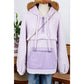 Deserae Zipped Patch Pocket Fuzzy Drawstring Hoodie