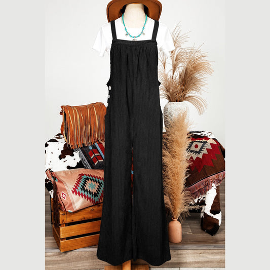 Desiree Black Solid Pocketed Loose Fit Corduroy Overall