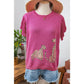REDUCED!!!  Devyn Pink Leopard Ruffled Sleeve Round Neck Knit Sweater REDUCED!!!