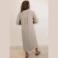 SALE!!!  Devyn Brown Stripe Textured 3/4 Sleeve Round Hem Split Midi Shirt Dress