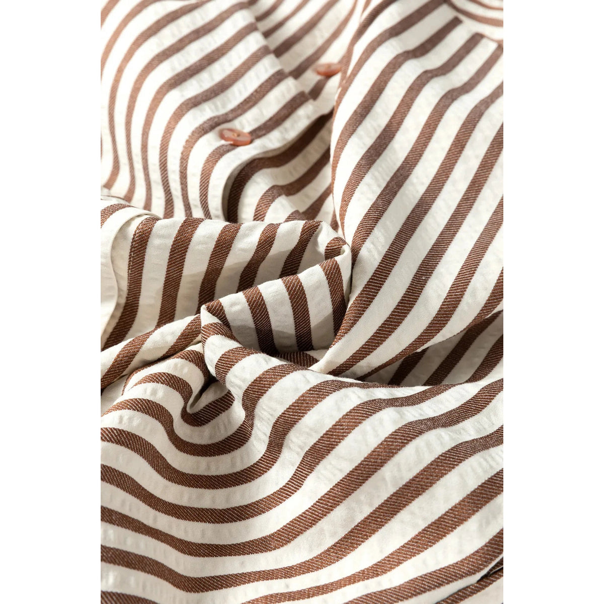 SALE!!!  Devyn Brown Stripe Textured 3/4 Sleeve Round Hem Split Midi Shirt Dress