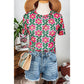 REDUCED!!!  Dayten Fiery Red Retro Floral Print Crew Neck T Shirt  REDUCED!!!