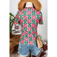 REDUCED!!!  Dayten Fiery Red Retro Floral Print Crew Neck T Shirt  REDUCED!!!