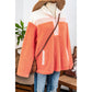 Diandra Orange Colorblock Half Zipper Stand Neck Sherpa Sweatshirt