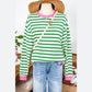 Diondra Bright Green Striped Contrast Edge Long Sleeve Top