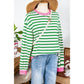 Diondra Bright Green Striped Contrast Edge Long Sleeve Top