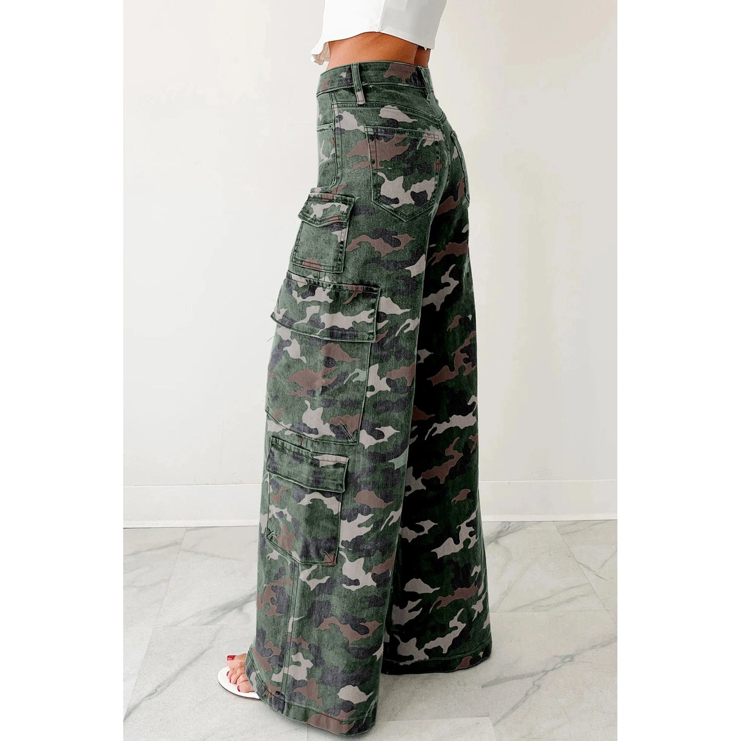 Layne Dark Green Camo Cargo Wide Leg Pants