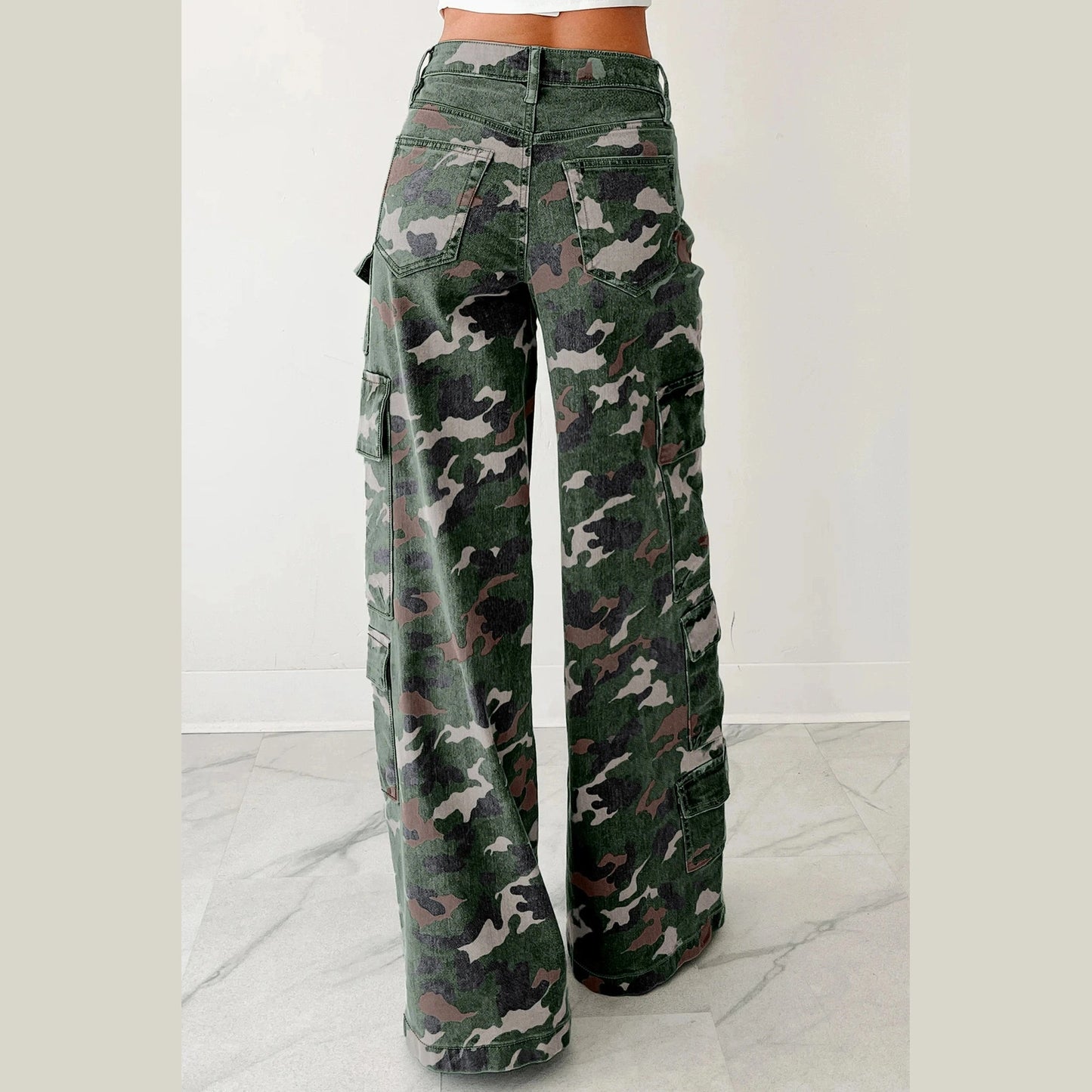 Layne Dark Green Camo Cargo Wide Leg Pants