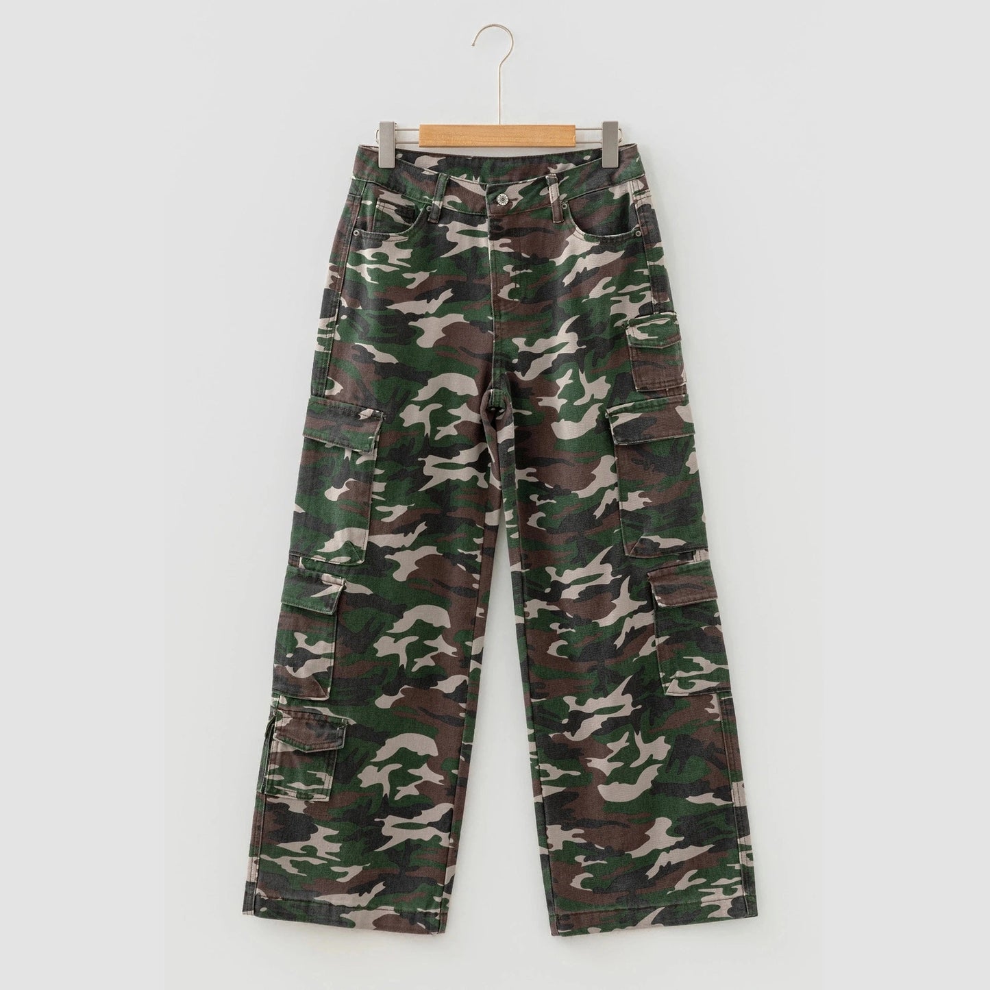 Layne Dark Green Camo Cargo Wide Leg Pants
