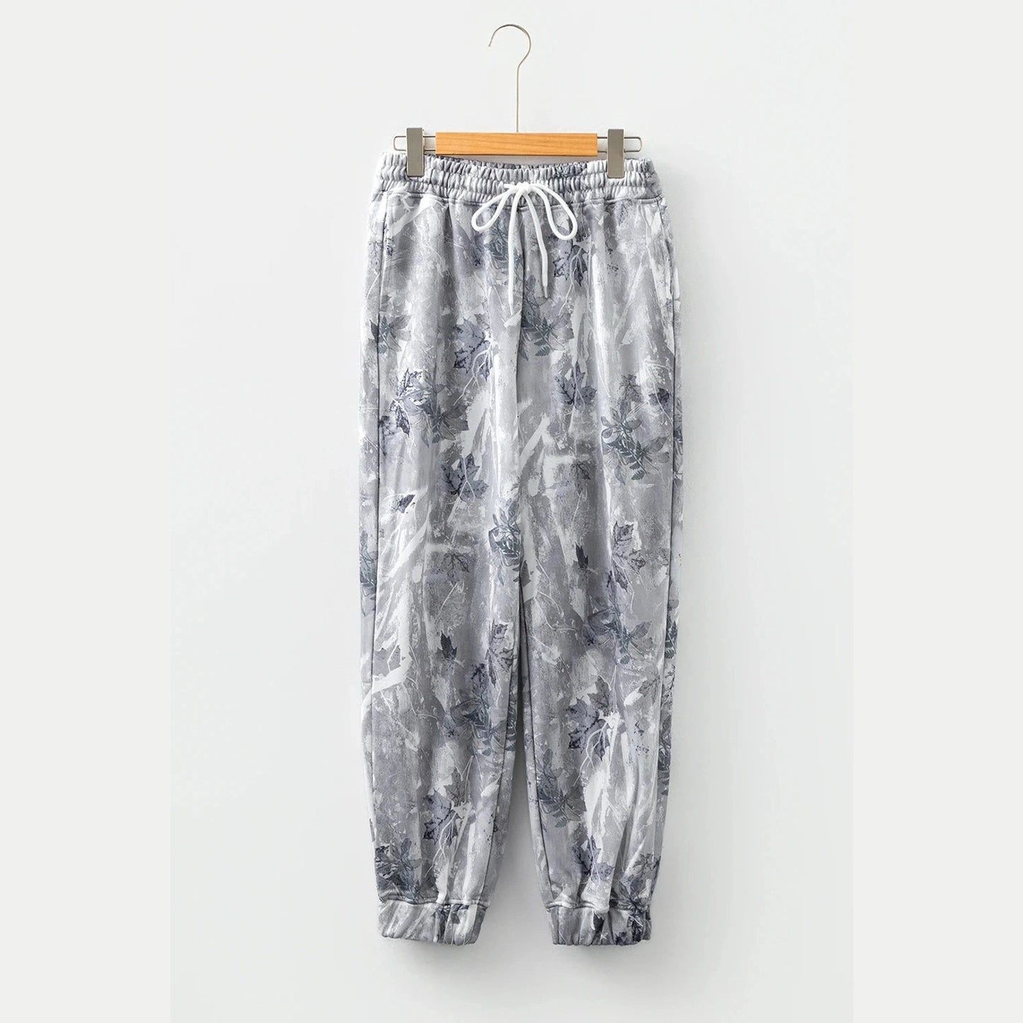 Donatella Grey Camo Print Cozy Drawstring Elastic Waist Jogger Pants