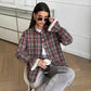 Donella Plaid Button‑Up with Lace Trim