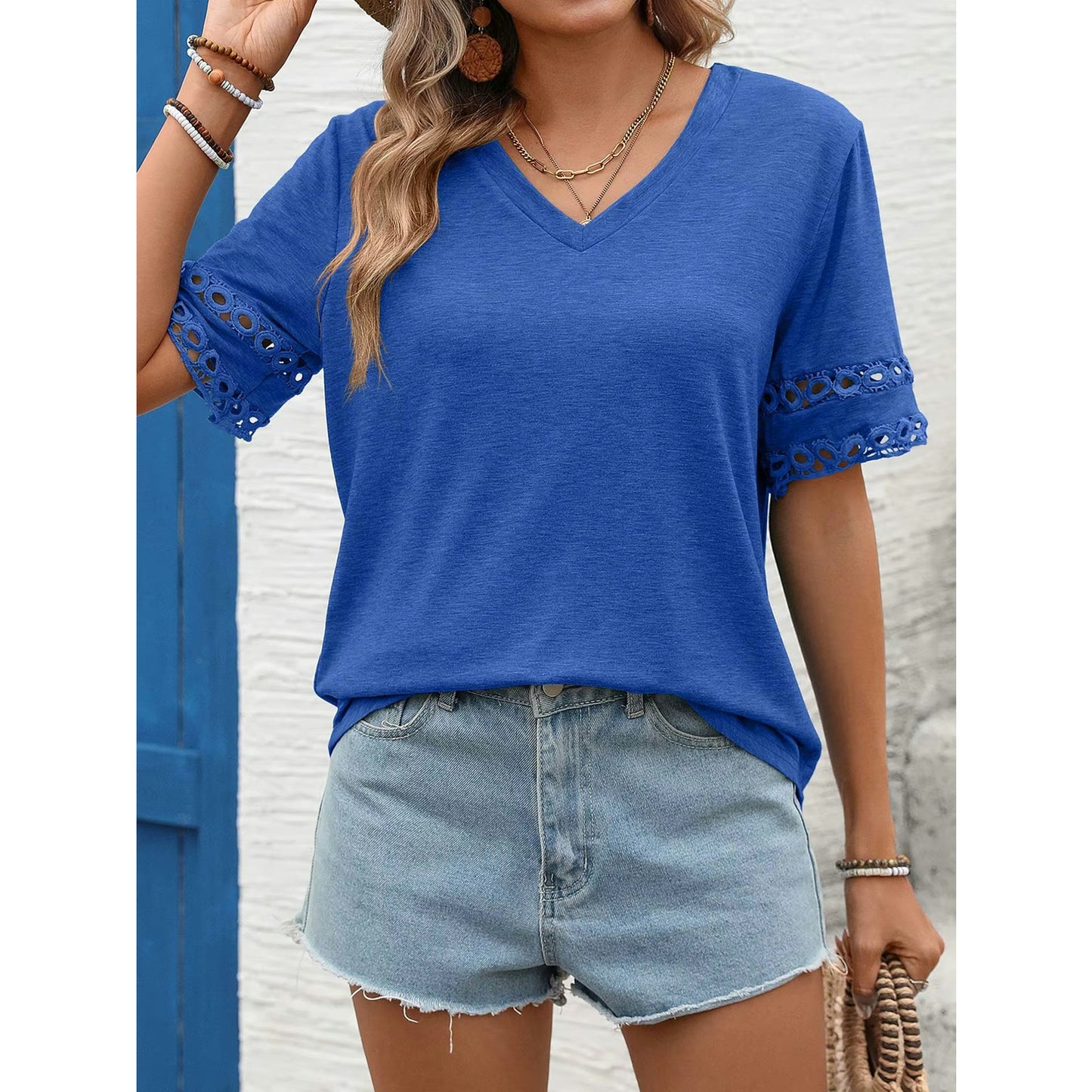 Dorcille Bright Blue Cutout‑Sleeve Tee