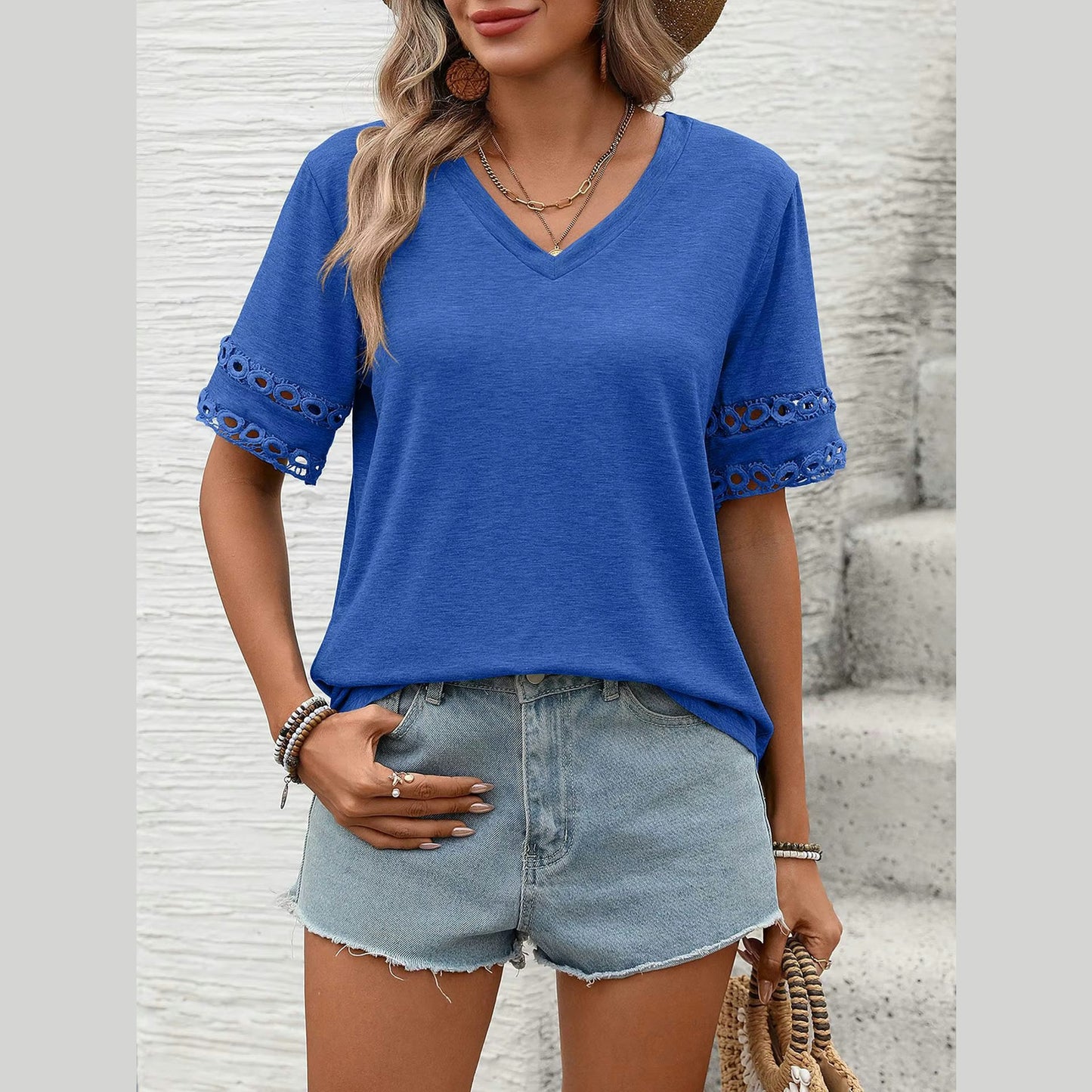 Dorcille Bright Blue Cutout‑Sleeve Tee