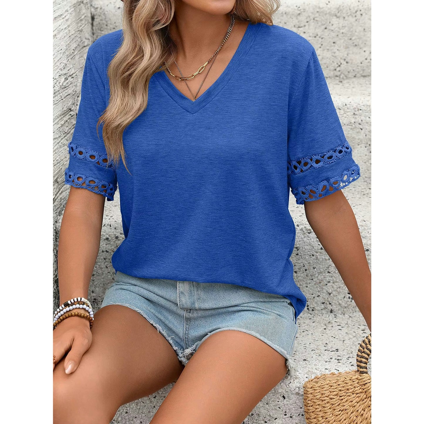 Dorcille Bright Blue Cutout‑Sleeve Tee