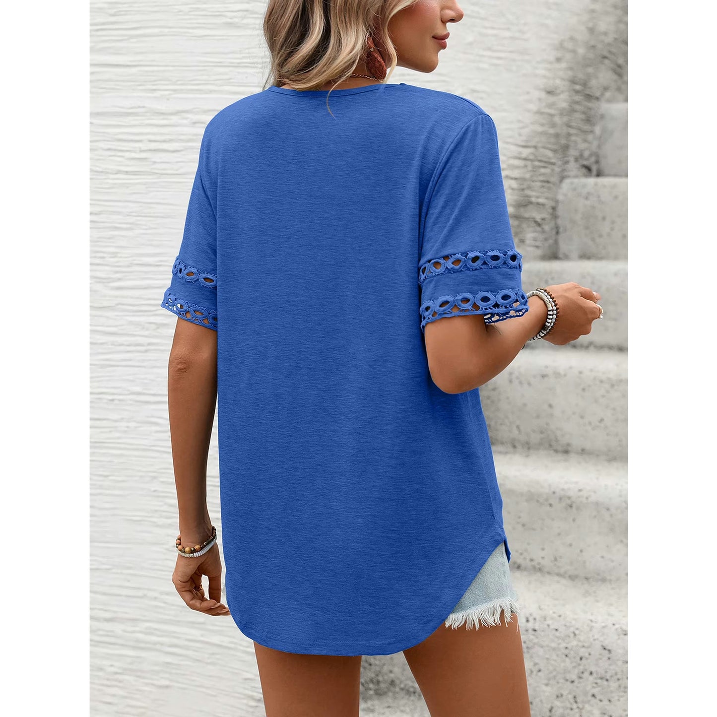 Dorcille Bright Blue Cutout‑Sleeve Tee