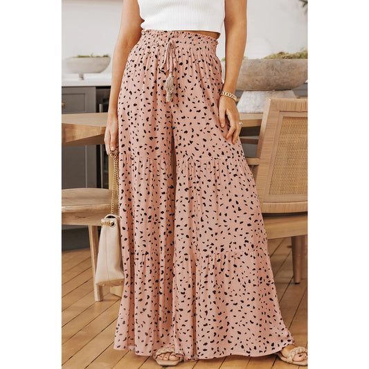 Dorthea Brown Ruffle Wide Leg Dalmatian Palazzo Pants