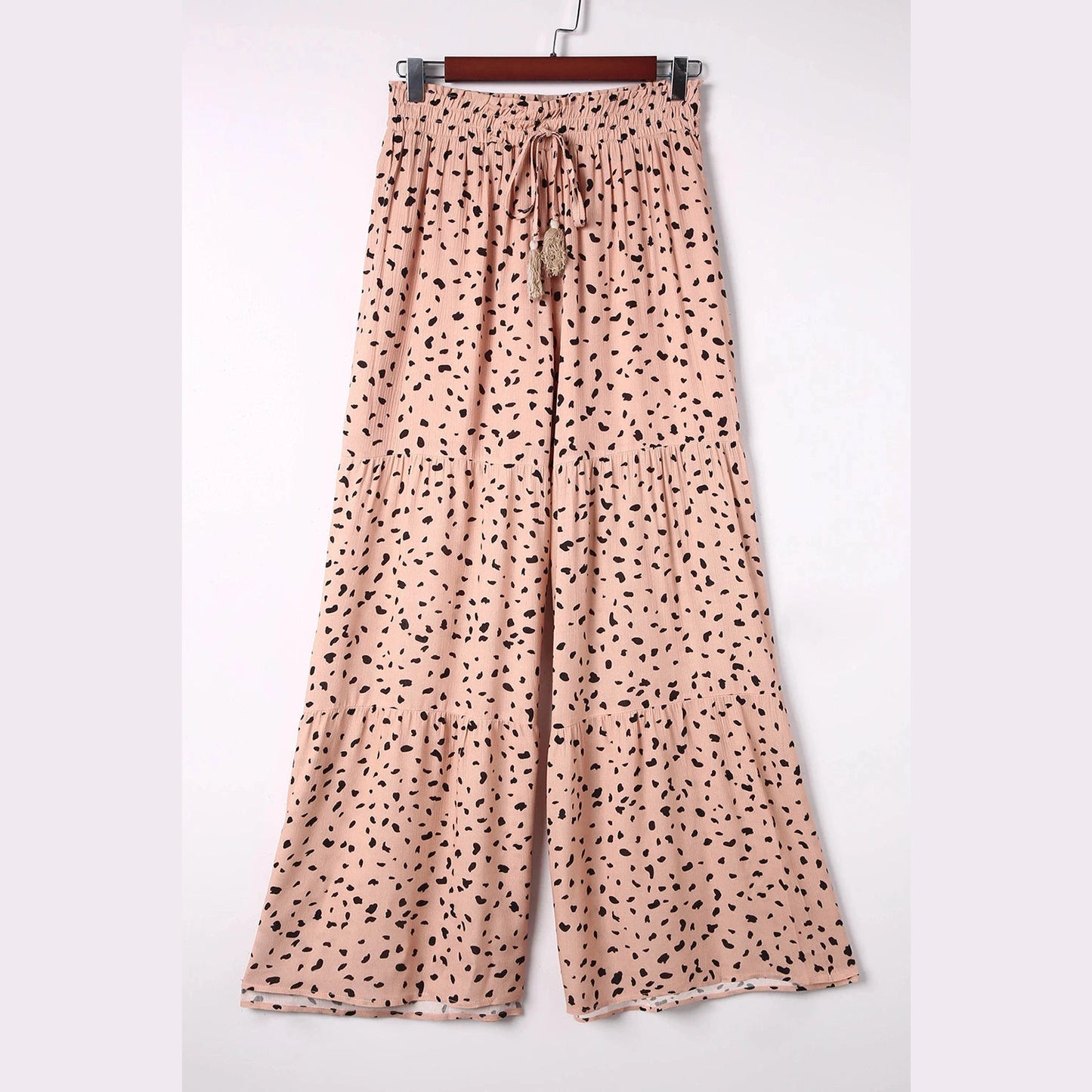 Dorthea Brown Ruffle Wide Leg Dalmatian Palazzo Pants