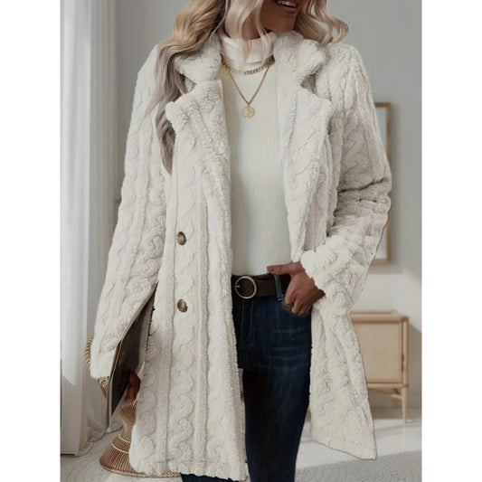 Dory White Double Breasted Plush Coat