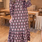 RTS Brown Floral Print Button Front Ruffle Hem Midi Dress