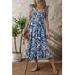 RTS Blue Floral Ruffle Strap Square Neck Smocked Bodice Midi Dress