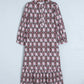 RTS Brown Floral Print Button Front Ruffle Hem Midi Dress