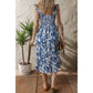 RTS Blue Floral Ruffle Strap Square Neck Smocked Bodice Midi Dress